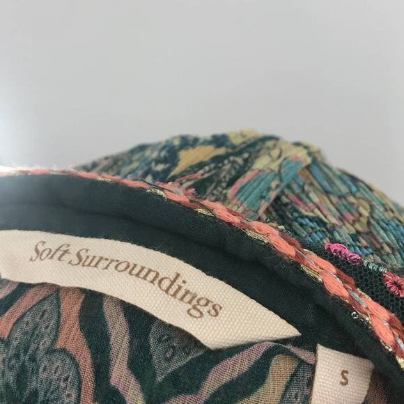 Soft Surroundings Shira Green Embroidered Tassel Neck Top - Picture 9 of 10